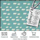 Minimal White Rhino  on Teal Background Seamless Pattern Digital Print Fabric by the Metre UK Sewing Quilting Textile
