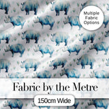 Soft Blue Watercolor Rhino with Minimal Leaves Seamless Pattern Digital Print Fabric by the Metre UK Sewing Quilting Textile