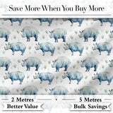 Soft Blue Watercolor Rhino with Minimal Leaves Seamless Pattern Digital Print Fabric by the Metre UK Sewing Quilting Textile