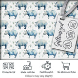 Soft Blue Watercolor Rhino with Minimal Leaves Seamless Pattern Digital Print Fabric by the Metre UK Sewing Quilting Textile