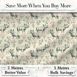 Classic Rhino Sketch with Floral Rose Details Seamless Pattern Digital Print Fabric by the Metre UK Sewing Quilting Textile