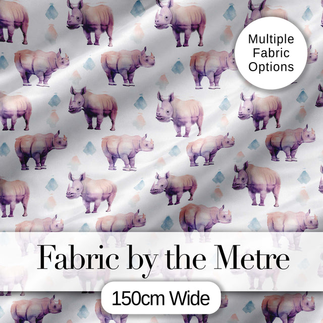 Pastel Purple Watercolor Rhino with Soft Diamond Shapes Seamless Pattern Digital Print Fabric by the Metre UK Sewing Quilting Textile