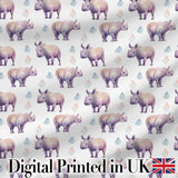 Pastel Purple Watercolor Rhino with Soft Diamond Shapes Seamless Pattern Digital Print Fabric by the Metre UK Sewing Quilting Textile