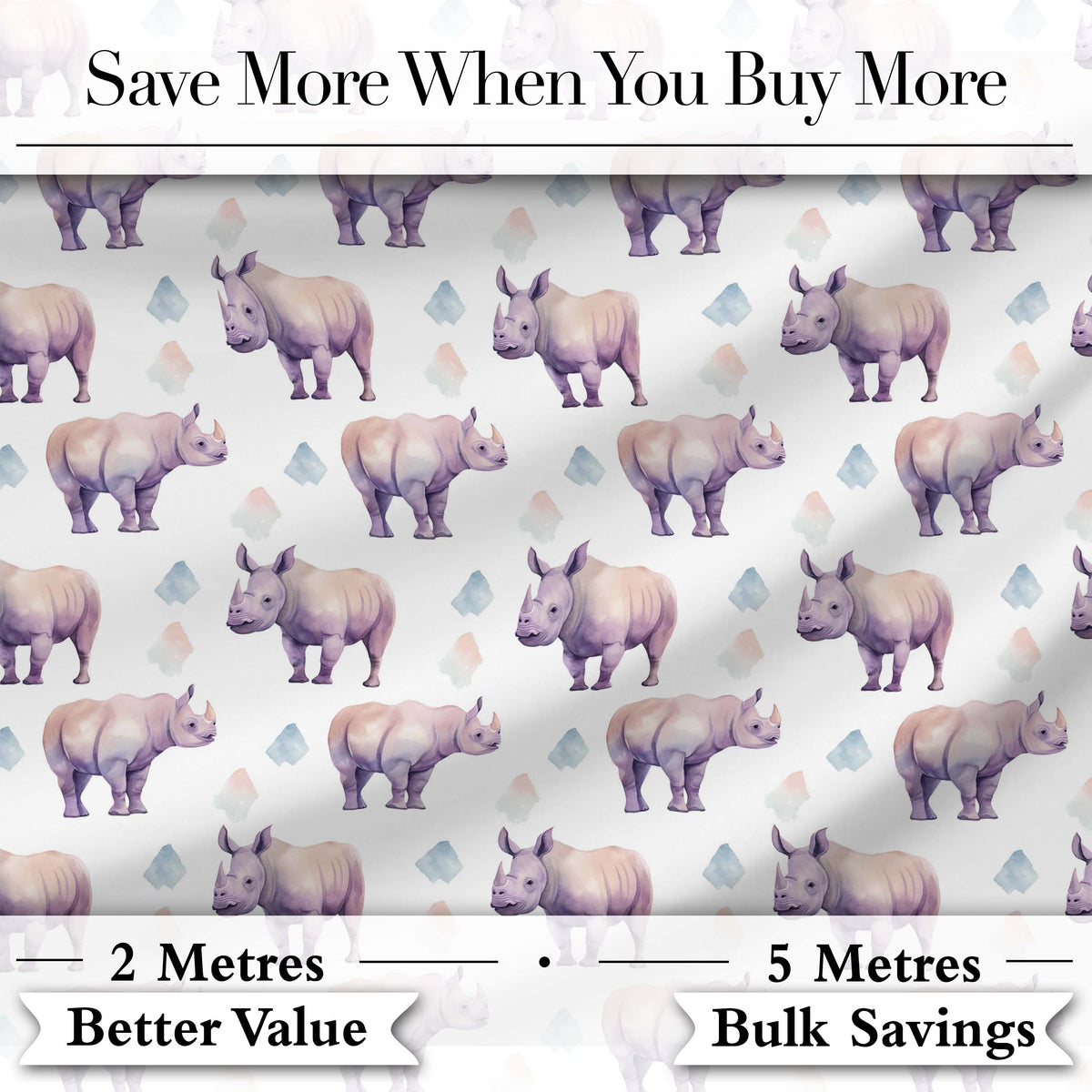 Pastel Purple Watercolor Rhino with Soft Diamond Shapes Seamless Pattern Digital Print Fabric by the Metre UK Sewing Quilting Textile
