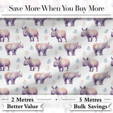 Pastel Purple Watercolor Rhino with Soft Diamond Shapes Seamless Pattern Digital Print Fabric by the Metre UK Sewing Quilting Textile