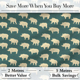 Minimal Beige Rhino Silhouette on Green Grass Background Seamless Pattern Digital Print Fabric by the Metre UK Sewing Quilting Textile