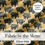 Dark Rhino with Floral Line Art Background Seamless Pattern Digital Print Fabric by the Metre UK Sewing Quilting Textile