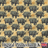 Dark Rhino with Floral Line Art Background Seamless Pattern Digital Print Fabric by the Metre UK Sewing Quilting Textile