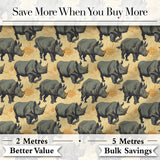 Dark Rhino with Floral Line Art Background Seamless Pattern Digital Print Fabric by the Metre UK Sewing Quilting Textile