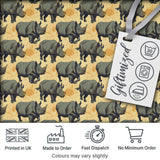 Dark Rhino with Floral Line Art Background Seamless Pattern Digital Print Fabric by the Metre UK Sewing Quilting Textile