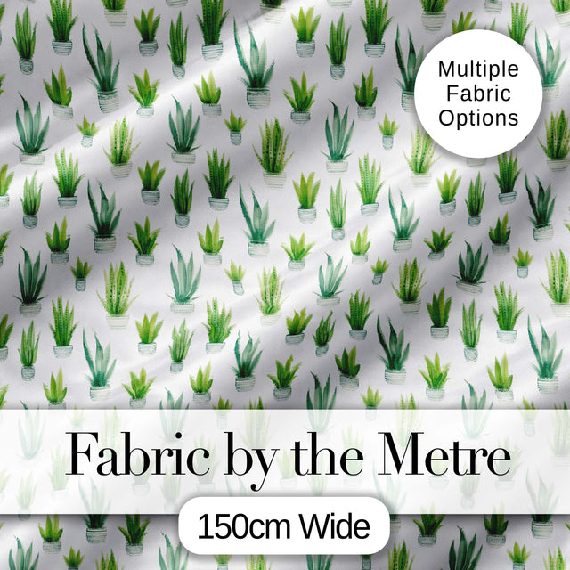 Watercolor Green Houseplants in Pots Seamless Pattern Digital Print Fabric by the Metre UK Sewing Quilting Textile