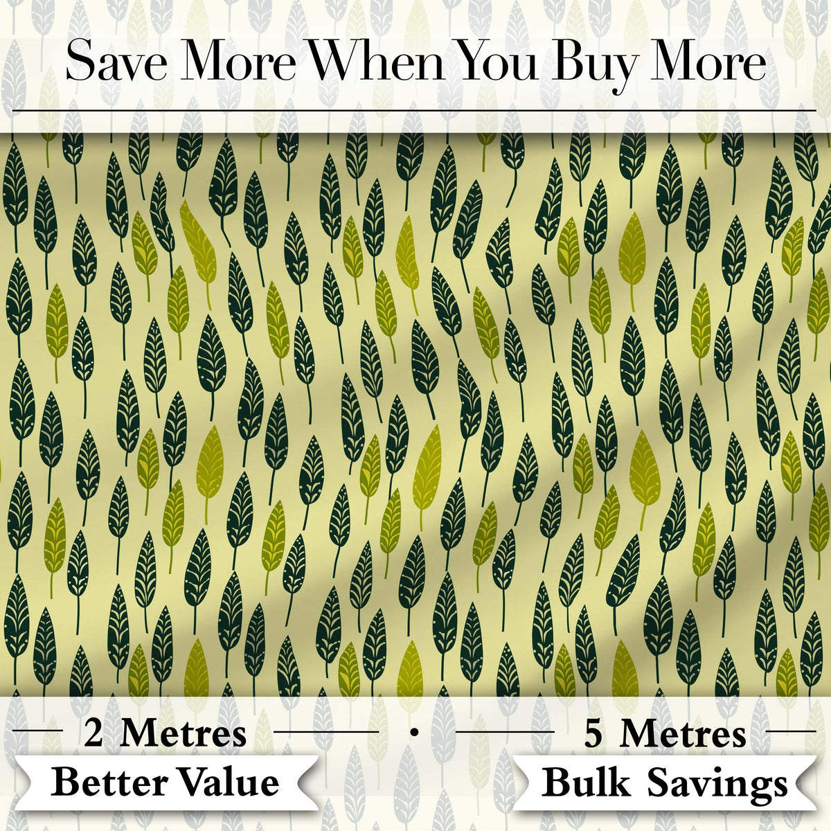 Simple Leaf Motif in Green Tones Seamless Pattern Digital Print Fabric by the Metre UK Sewing Quilting Textile