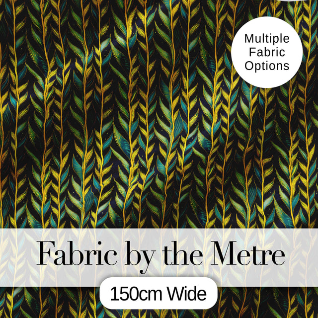 Elegant Golden Leaf Botanical on Dark Background Seamless Pattern Digital Print Fabric by the Metre UK Sewing Quilting Textile