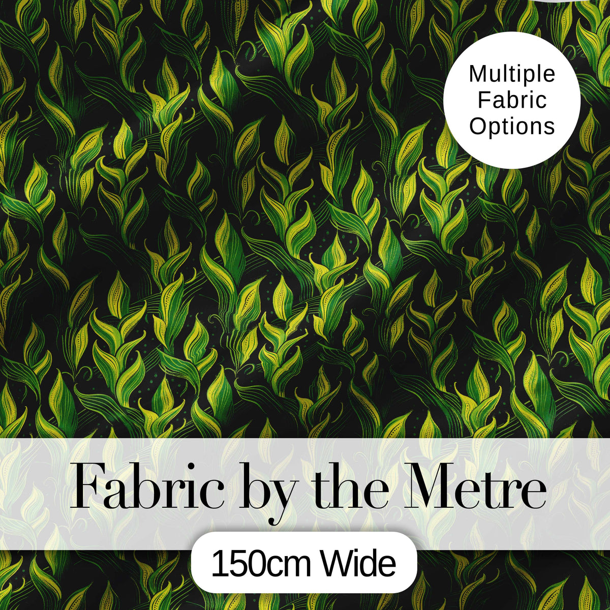 Lush Green Tropical Leaves on Dark Background Seamless Pattern Digital Print Fabric by the Metre UK Sewing Quilting Textile