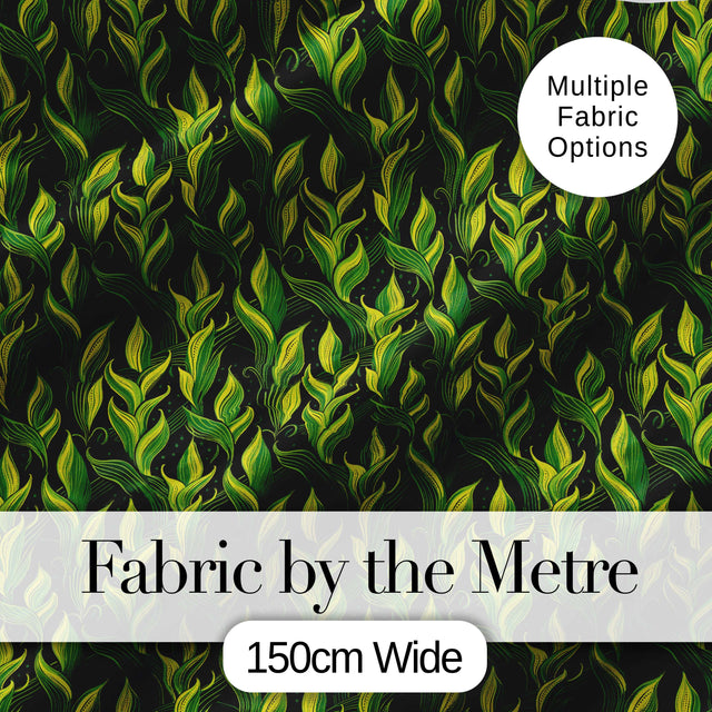 Lush Green Tropical Leaves on Dark Background Seamless Pattern Digital Print Fabric by the Metre UK Sewing Quilting Textile