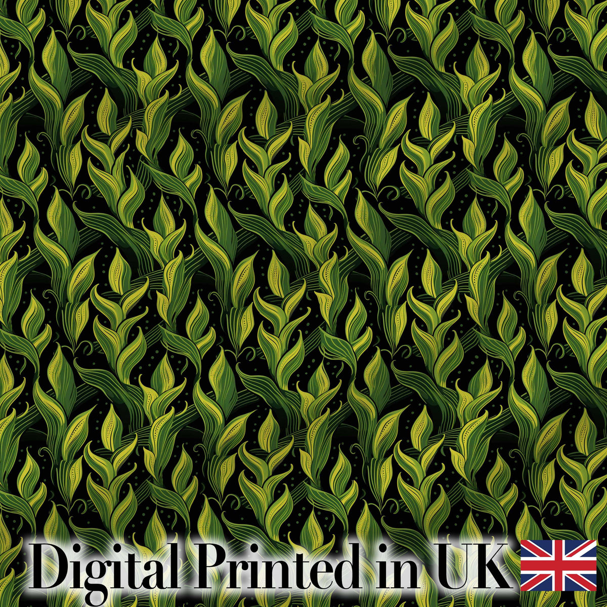 Lush Green Tropical Leaves on Dark Background Seamless Pattern Digital Print Fabric by the Metre UK Sewing Quilting Textile