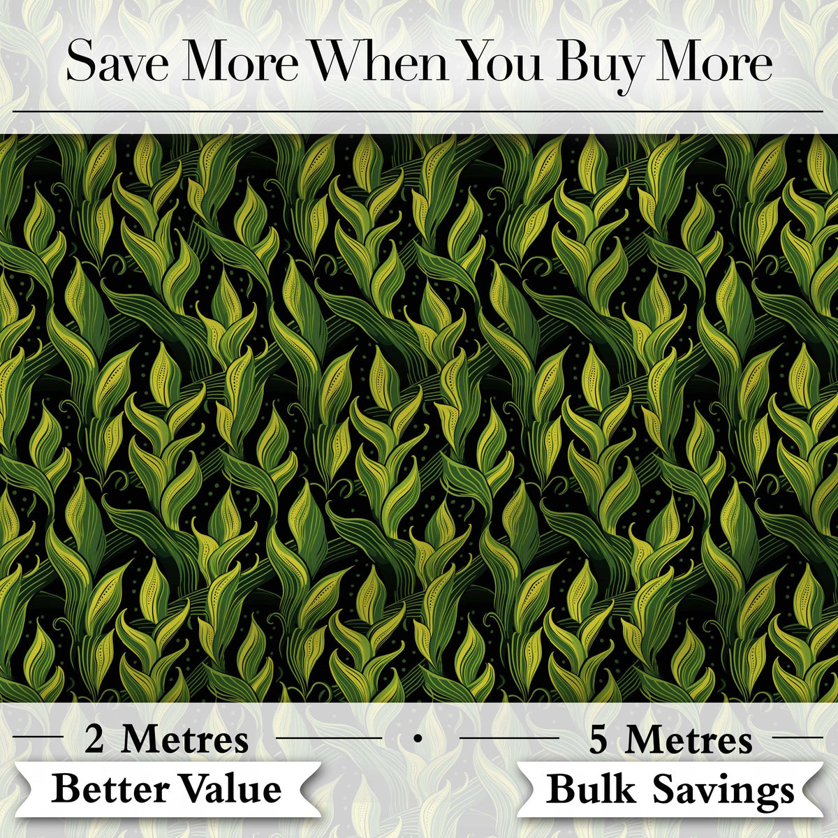 Lush Green Tropical Leaves on Dark Background Seamless Pattern Digital Print Fabric by the Metre UK Sewing Quilting Textile