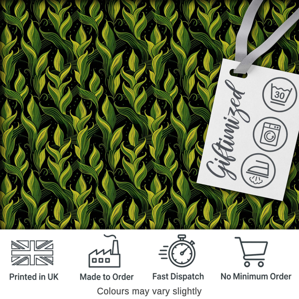 Lush Green Tropical Leaves on Dark Background Seamless Pattern Digital Print Fabric by the Metre UK Sewing Quilting Textile