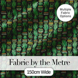 Decorative Potted Green Houseplants on Dark Background Seamless Pattern Digital Print Fabric by the Metre UK Sewing Quilting Textile