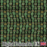 Decorative Potted Green Houseplants on Dark Background Seamless Pattern Digital Print Fabric by the Metre UK Sewing Quilting Textile