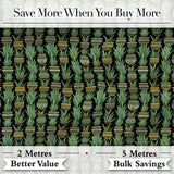 Decorative Potted Green Houseplants on Dark Background Seamless Pattern Digital Print Fabric by the Metre UK Sewing Quilting Textile