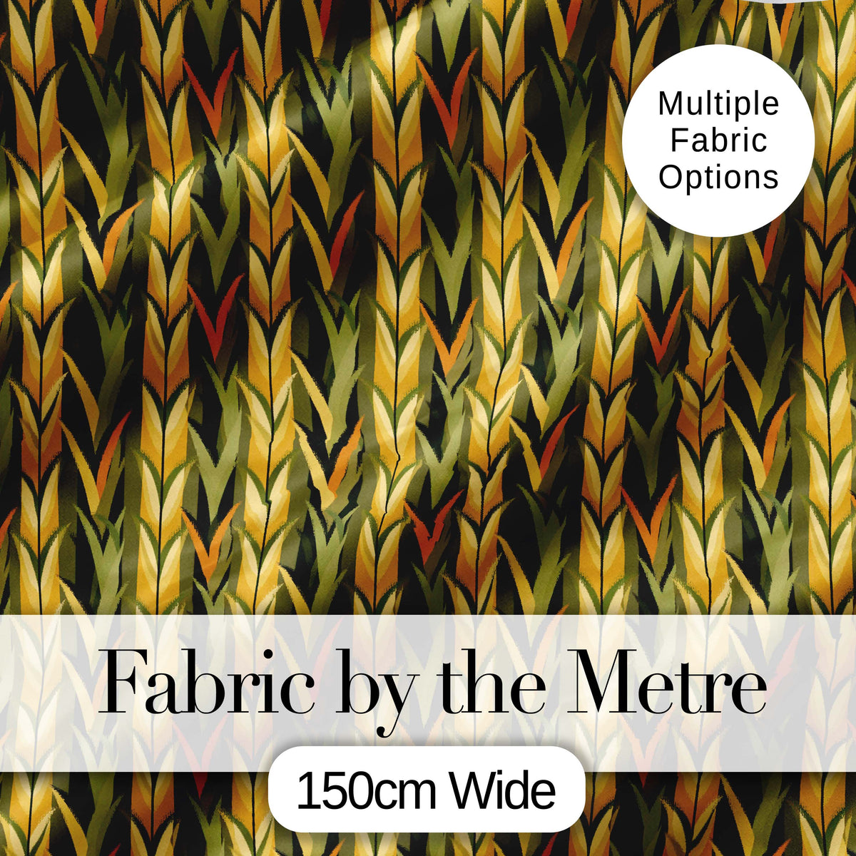 Abstract Vertical Leaf Stripes in Earthy Green and Gold Seamless Pattern Digital Print Fabric by the Metre UK Sewing Quilting Textile