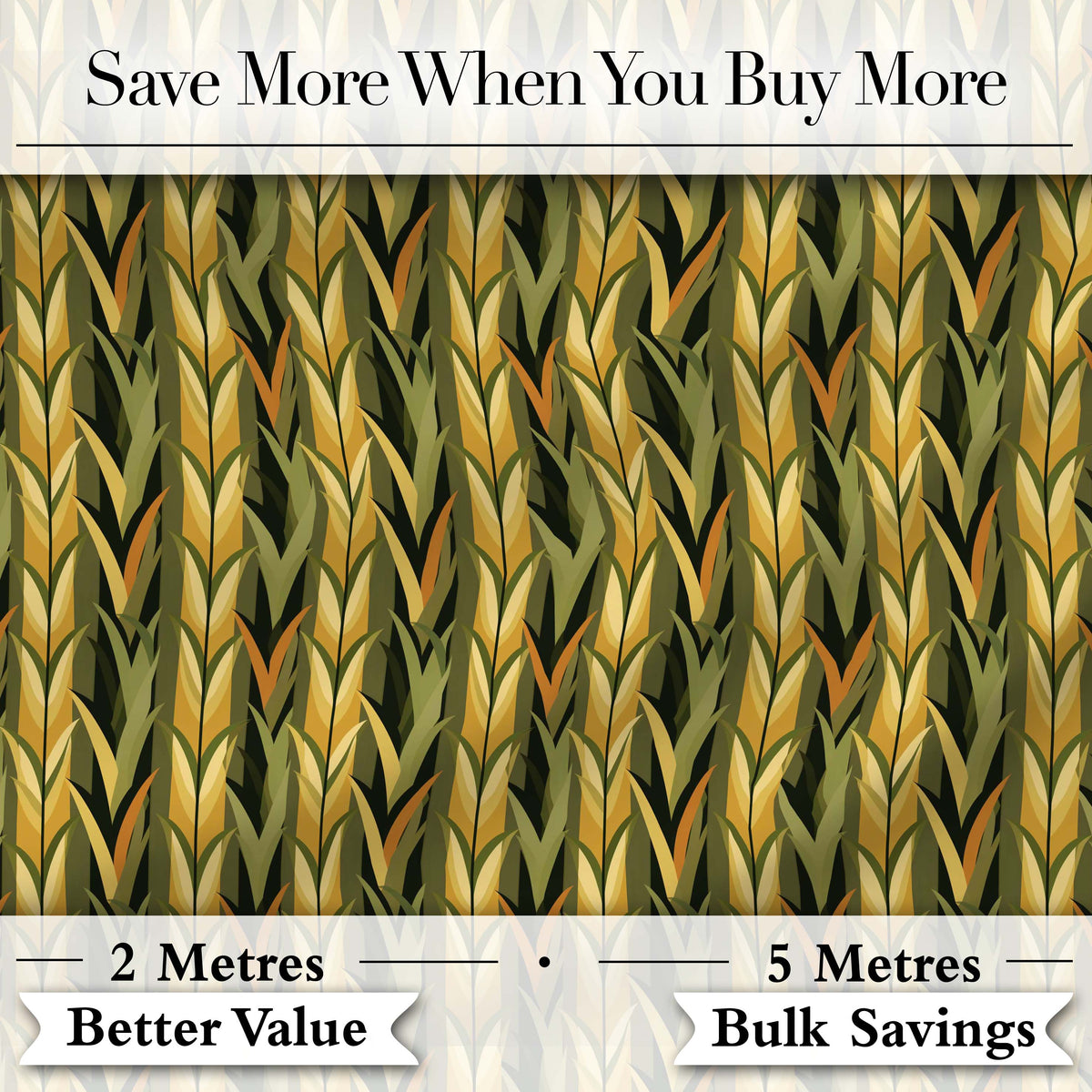 Abstract Vertical Leaf Stripes in Earthy Green and Gold Seamless Pattern Digital Print Fabric by the Metre UK Sewing Quilting Textile
