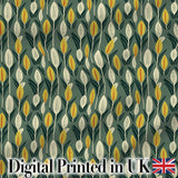 Stylized Leaf Stems in Green and Yellow on Muted Background Seamless Pattern Digital Print Fabric by the Metre UK Sewing Quilting Textile