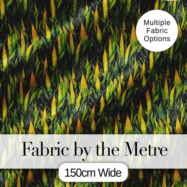 Dense Tropical Snake Plant Leaves on Dark Background Seamless Pattern Digital Print Fabric by the Metre UK Sewing Quilting Textile