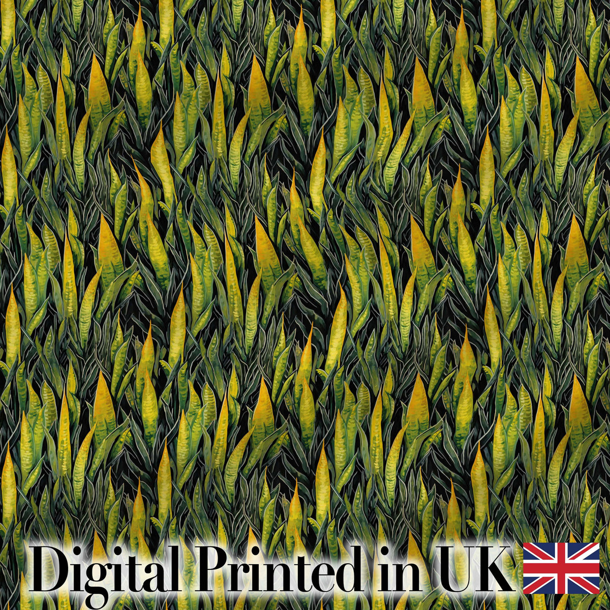 Dense Tropical Snake Plant Leaves on Dark Background Seamless Pattern Digital Print Fabric by the Metre UK Sewing Quilting Textile