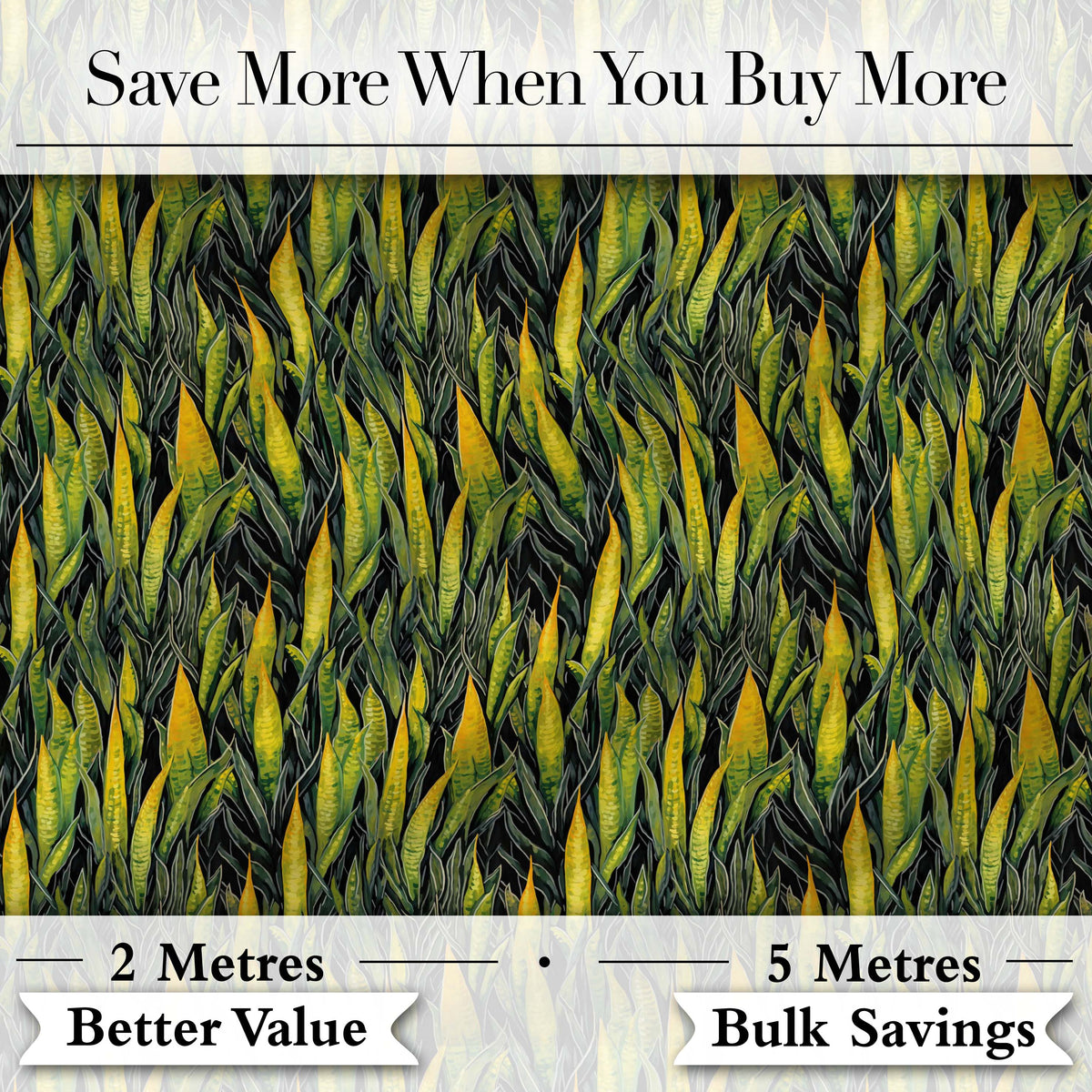 Dense Tropical Snake Plant Leaves on Dark Background Seamless Pattern Digital Print Fabric by the Metre UK Sewing Quilting Textile