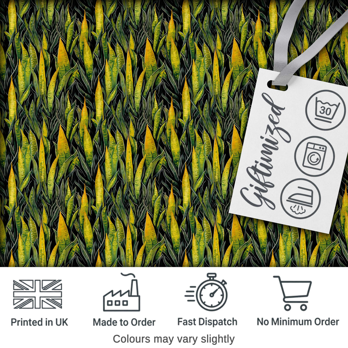 Dense Tropical Snake Plant Leaves on Dark Background Seamless Pattern Digital Print Fabric by the Metre UK Sewing Quilting Textile