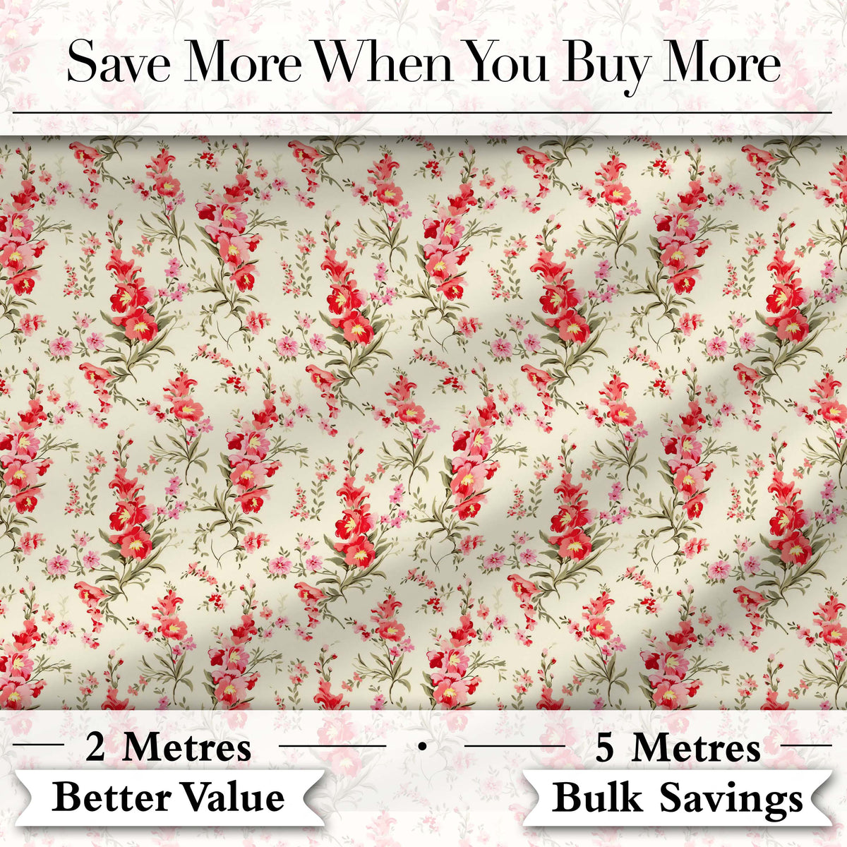 Elegant Red Floral Bouquets on Soft Cream Background Seamless Pattern Digital Print Fabric by the Metre UK Sewing Quilting Textile