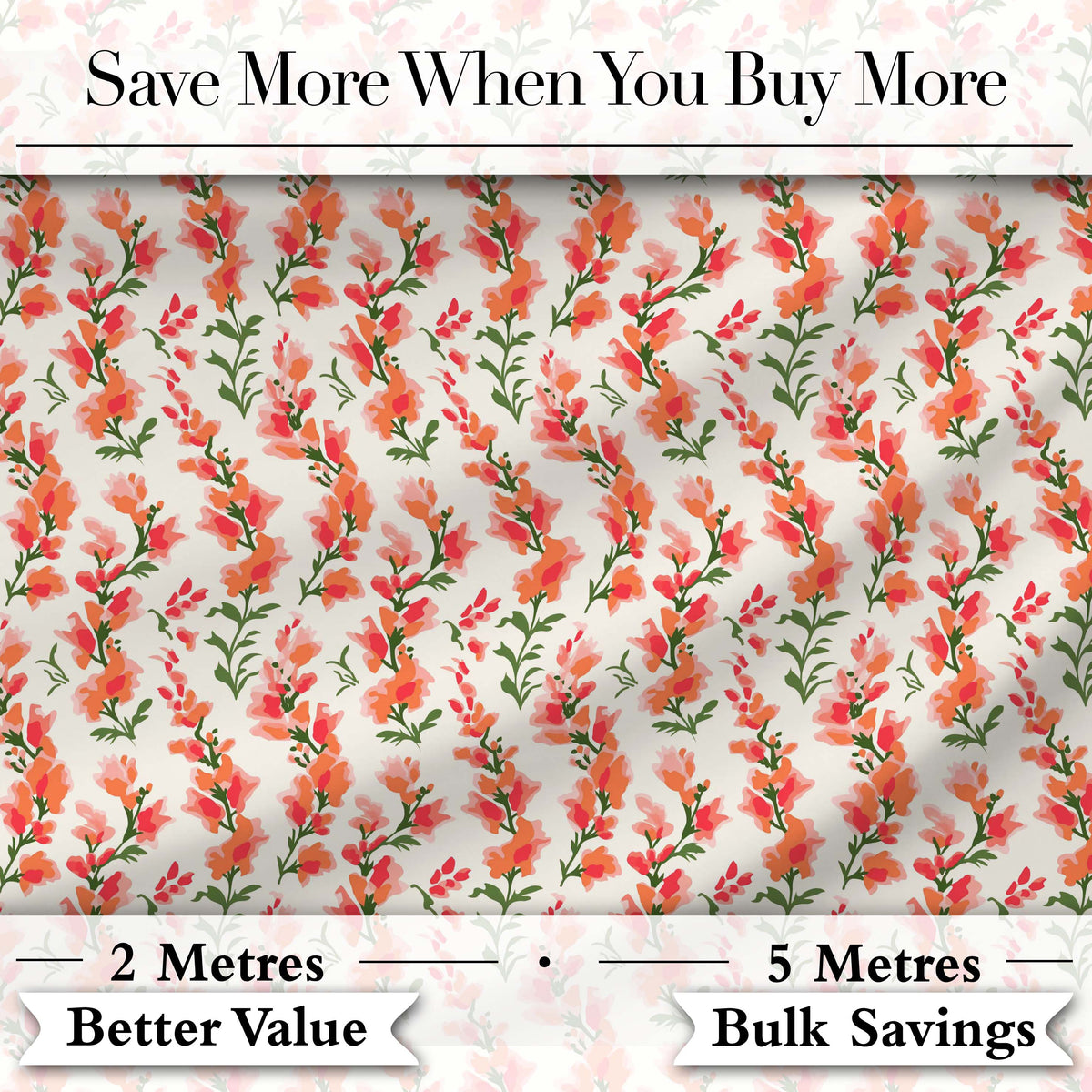 Soft Coral Orange Wildflowers on Light Background Seamless Pattern Digital Print Fabric by the Metre UK Sewing Quilting Textile