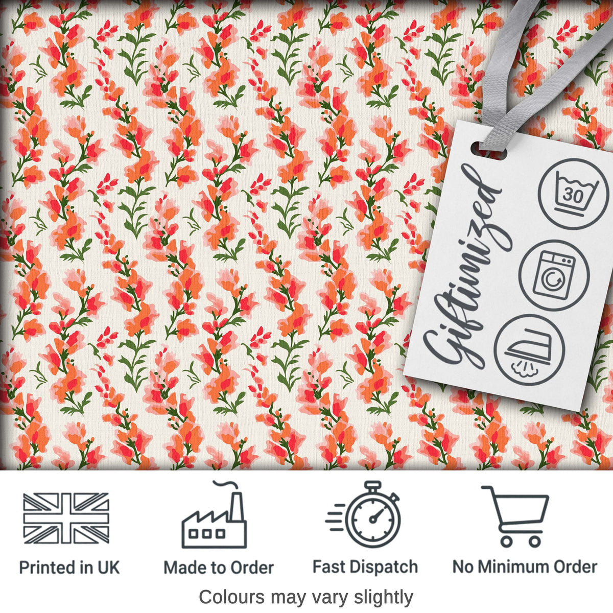 Soft Coral Orange Wildflowers on Light Background Seamless Pattern Digital Print Fabric by the Metre UK Sewing Quilting Textile