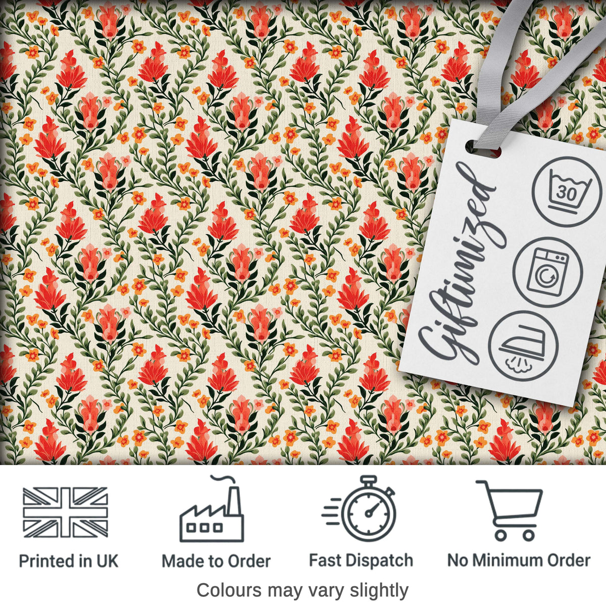 Elegant Red Floral Vines with Small Blossoms Seamless Pattern Digital Print Fabric by the Metre UK Sewing Quilting Textile