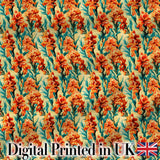 Bold Orange Floral Blooms with Teal Leaves Seamless Pattern Digital Print Fabric by the Metre UK Sewing Quilting Textile