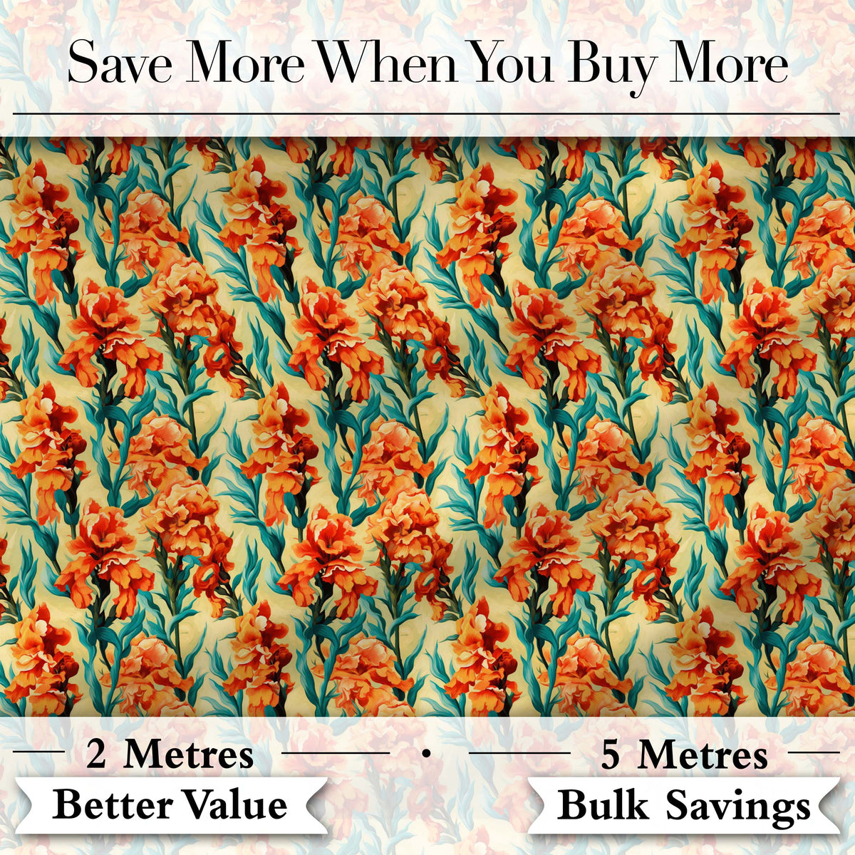 Bold Orange Floral Blooms with Teal Leaves Seamless Pattern Digital Print Fabric by the Metre UK Sewing Quilting Textile
