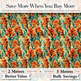 Bold Orange Floral Blooms with Teal Leaves Seamless Pattern Digital Print Fabric by the Metre UK Sewing Quilting Textile