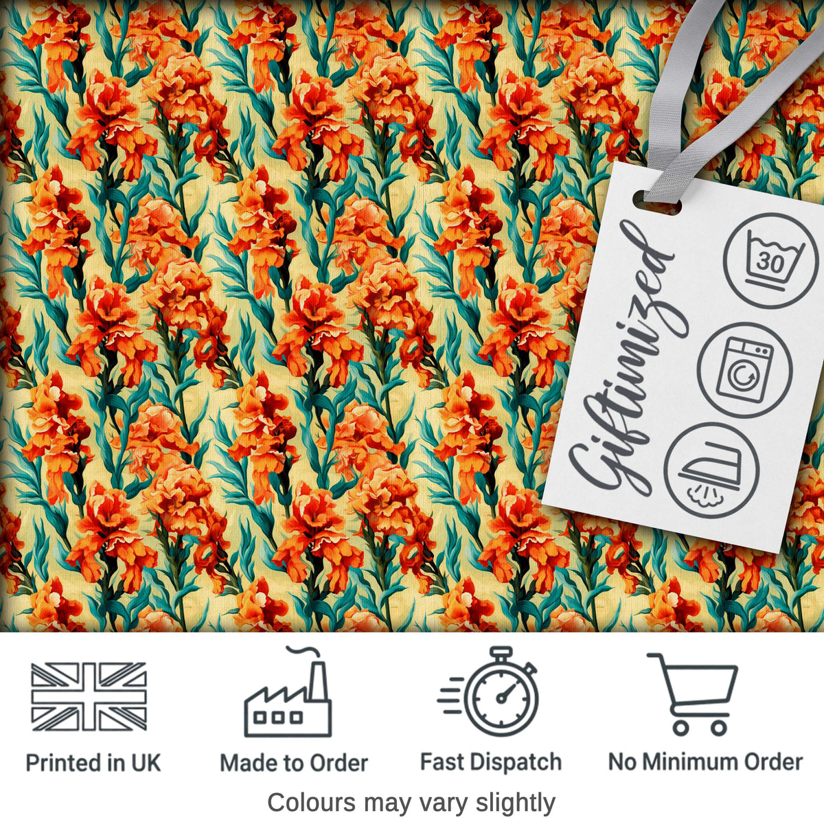Bold Orange Floral Blooms with Teal Leaves Seamless Pattern Digital Print Fabric by the Metre UK Sewing Quilting Textile