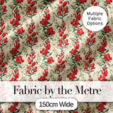 Vintage Red Floral Stems with Cream Blossoms Seamless Pattern Digital Print Fabric by the Metre UK Sewing Quilting Textile