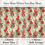 Vintage Red Floral Stems with Cream Blossoms Seamless Pattern Digital Print Fabric by the Metre UK Sewing Quilting Textile