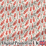 Minimal Red Floral Sprigs on Light Neutral Background Seamless Pattern Digital Print Fabric by the Metre UK Sewing Quilting Textile