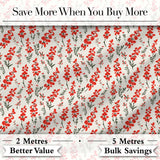 Minimal Red Floral Sprigs on Light Neutral Background Seamless Pattern Digital Print Fabric by the Metre UK Sewing Quilting Textile