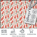 Minimal Red Floral Sprigs on Light Neutral Background Seamless Pattern Digital Print Fabric by the Metre UK Sewing Quilting Textile
