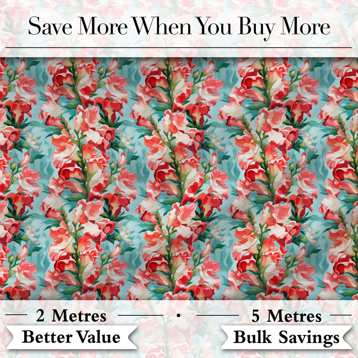 Painterly Red and White Floral Blooms on Teal Background Seamless Pattern Digital Print Fabric by the Metre UK Sewing Quilting Textile