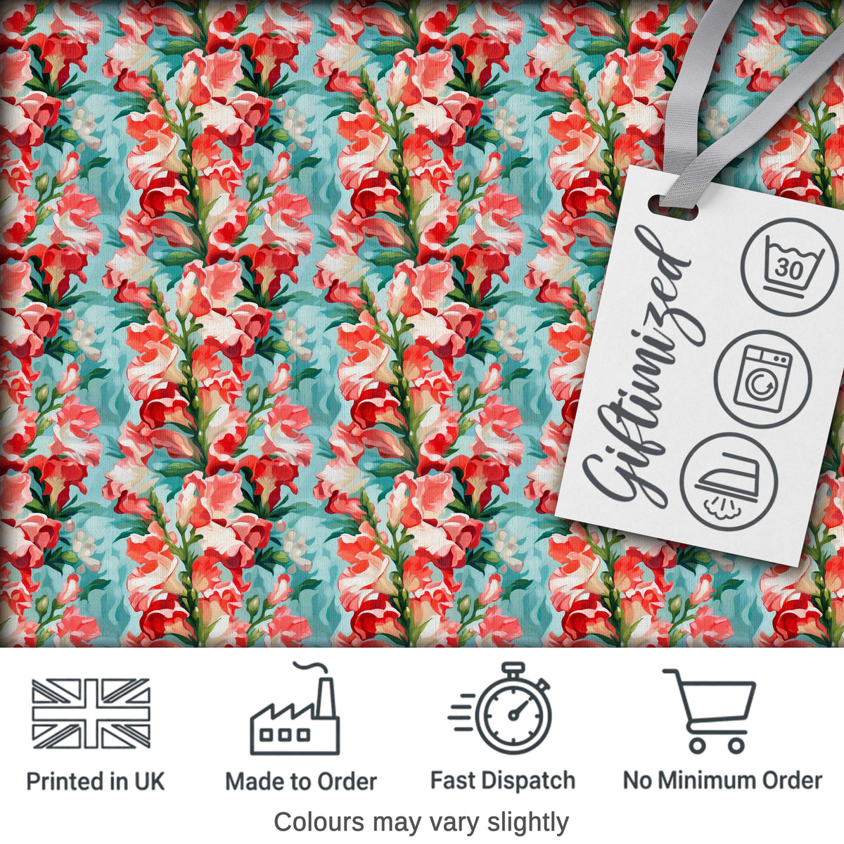 Painterly Red and White Floral Blooms on Teal Background Seamless Pattern Digital Print Fabric by the Metre UK Sewing Quilting Textile