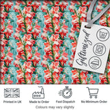Painterly Red and White Floral Blooms on Teal Background Seamless Pattern Digital Print Fabric by the Metre UK Sewing Quilting Textile