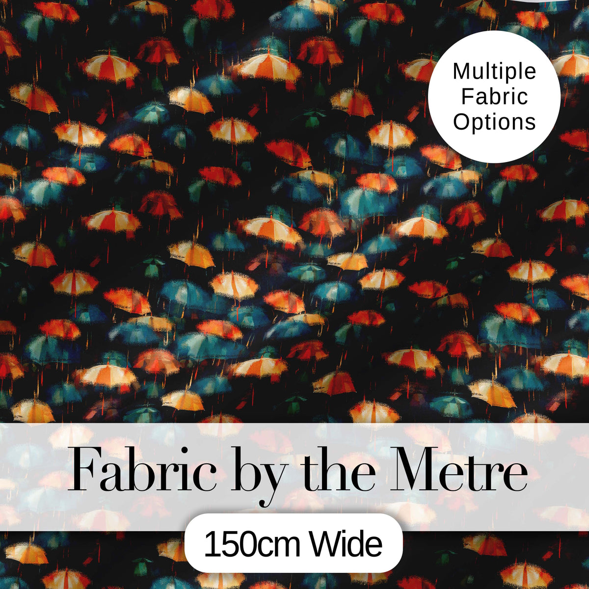 Moody Dark Umbrella Crowd in Rainy Night Seamless Pattern Digital Print Fabric by the Metre UK Sewing Quilting Textile