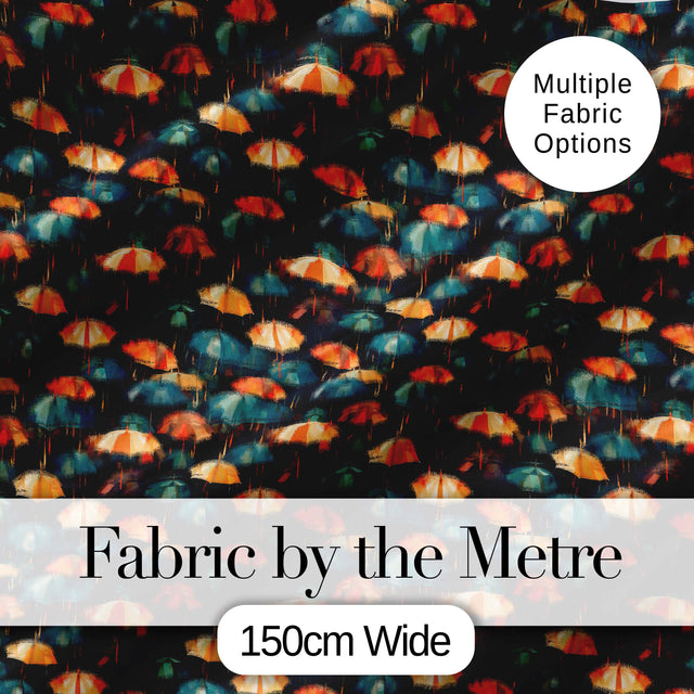 Moody Dark Umbrella Crowd in Rainy Night Seamless Pattern Digital Print Fabric by the Metre UK Sewing Quilting Textile